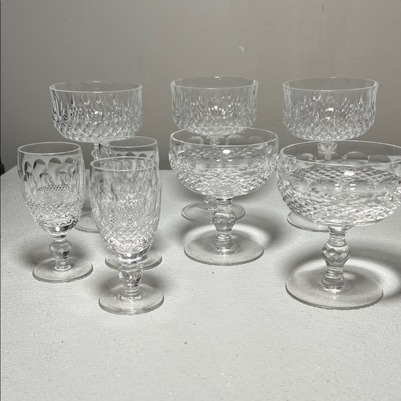 Vintage Waterford Full Lead Crystal Diamond Pattern Pedestal Set 8pieces